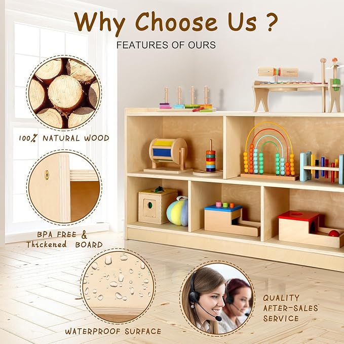 wingyz Wooden Storage Cabinet, 5-Section Montessori Bookshelf, Kids Toy Storage Organizer Book Shelf for Kids Rooms, Classroom, Playroom, Nursery, Preschool Book Shelves