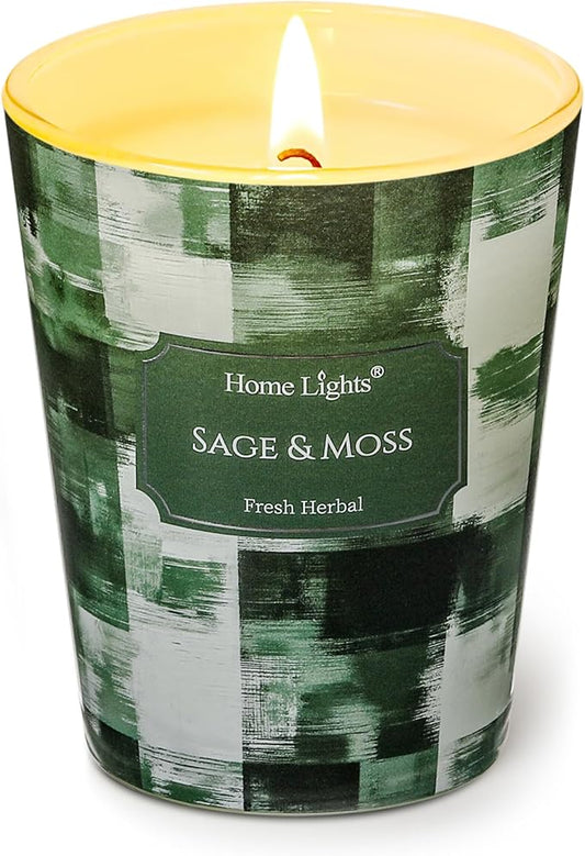 HomeLights Scented Candles for Women & Men, 6.7oz Candle Jars Aromatherapy Single Wick Candle, Ideal for Scandinavian Minimalist Design Home Decor and Gifts, Sage & Moss