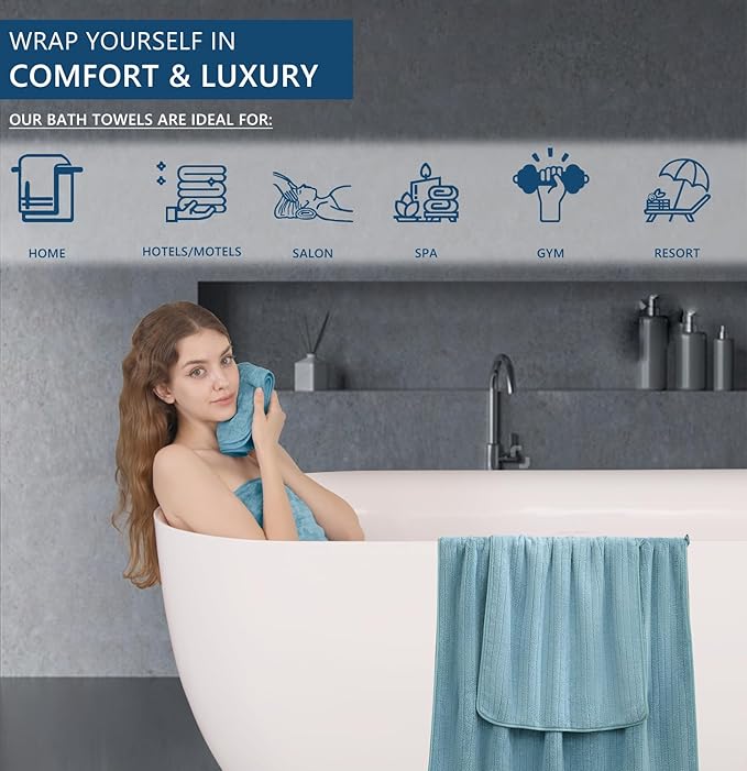 18 Piece Bath Towels Set,Soft Family Bathroom Towel Set with Hanging Loops-6 Bath Towels,6 Hand Towels,6 Washcloths,Highly Absorbent Quick Dry Shower Towel for Bathroom,Hotel,Spa-Turquoise Towel Set