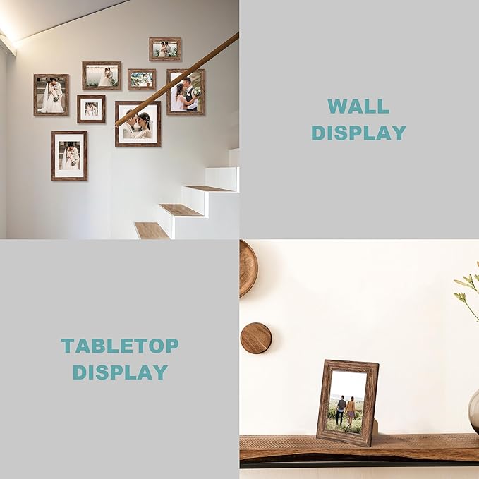 8.5x11 Picture Frame Set of 4, High Definition Real Glass Rustic Frame, Photo Frames 8.5 by 11 Diploma Document for Wall Hanging and Tabletop Display