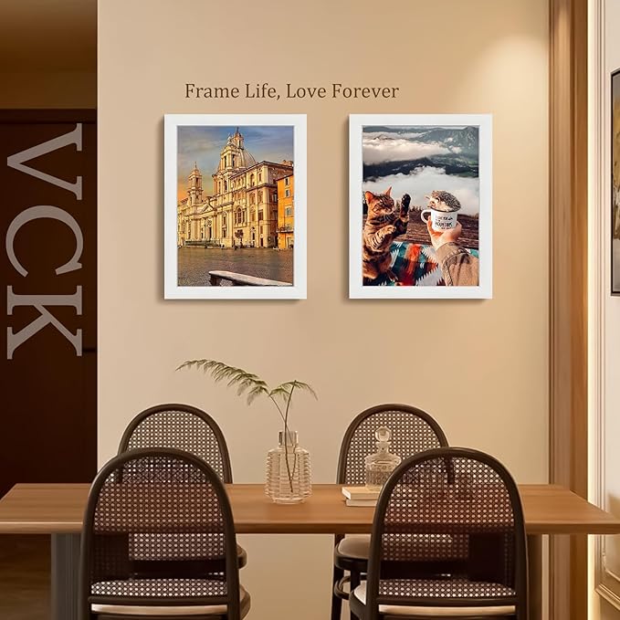 VCK 11x14 Picture Frame Set of 4 - White, Gallery-Quality Wood Poster Frames, 1.1-Inch Wide Border, Polished Plexiglass, Vertical or Horizontal Wall & Tabletop Display for Photo/Art/Prints, White