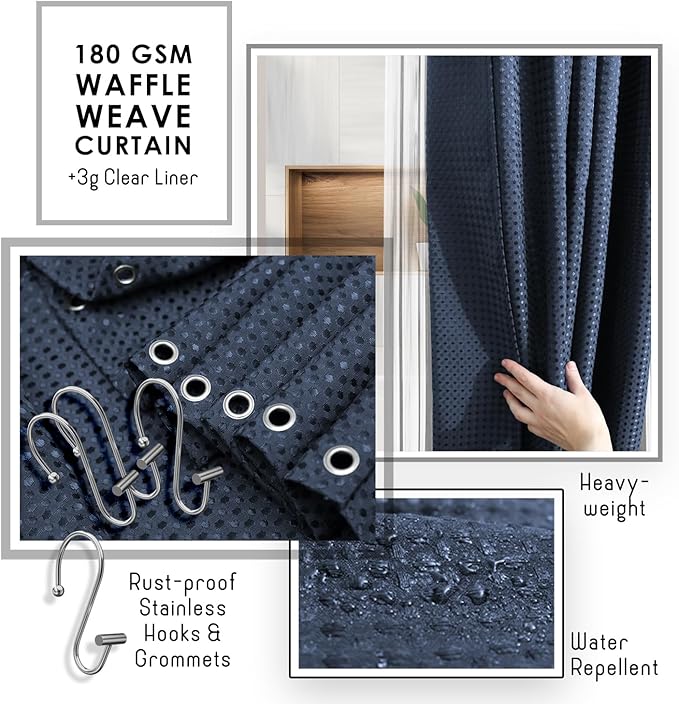 Bathroom Accessories Set with Shower Caddy and Bath Rugs, 27PC Bathroom Accessory Set with Shower Caddies Navy Bath Rugs, Shower Curtain Set, Toilet Brush, Trash Can, Soap Dispenser, Toothbrush holder