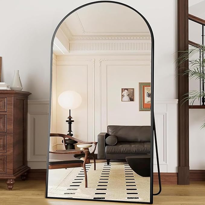 OGCAU Full Length Mirror, 76"x34" Arched-Top, Hanging or Leaning, Floor Length Full Body Standing Mirror, Wall Mounted with Aluminum Frame for Living Room (Black)