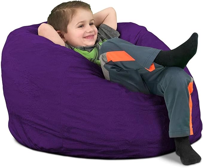 Ultimate Sack Kids Bean Bag Chair, Oversize Bean Bag Chair for Adults, Comfy Chair Bean Bag Couch Lounge Sofa Loveseat Furniture | Purple Suede
