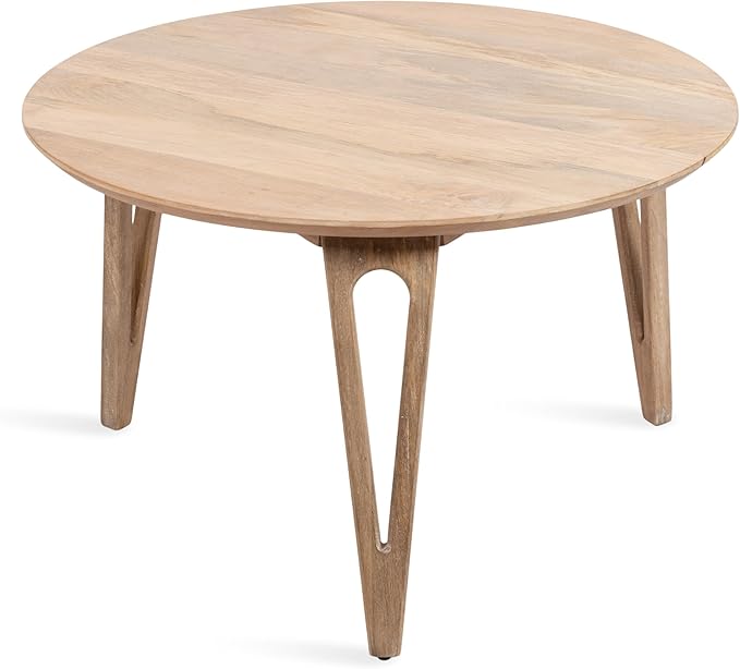 Kate and Laurel Kershaw Transitional Round Coffee Table, 30 x 30 x 19, Natural Wood, Circle Living Room Table with Solid Mango Wood Construction and Tapered Hairpin Legs