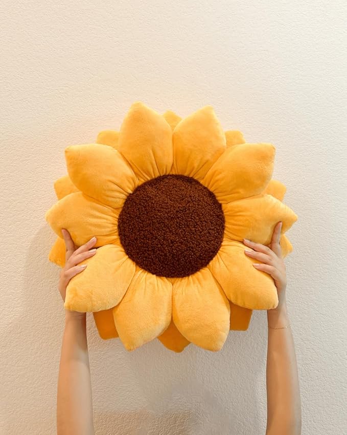 Green Philosophy Co. Flower Pillow, 3D Sunflower Shaped Decorative Throw Pillow - Soft Plush Cushion for Bed and Couch, Cute Boho & Cottagecore Home Decor Accent, Golden Yellow