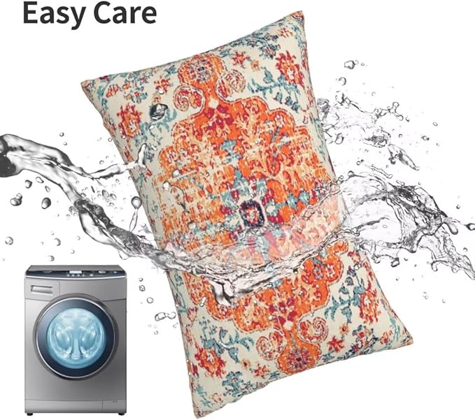 Boho Throw Pillow Covers 12 x 20 Set of 2, Orange Blue Ethnic Design Pillow Covers Farmhouse Carpet Pattern Rustic Cushion Cases Decorative Gifts for Couch Sofa Indoor Outdoor