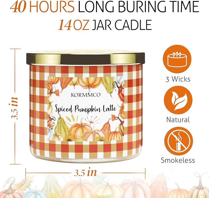 Spiced Pumpkin Latte Candle, Fall Scented Candle, Large 3 Wicks Candle, 14 oz
