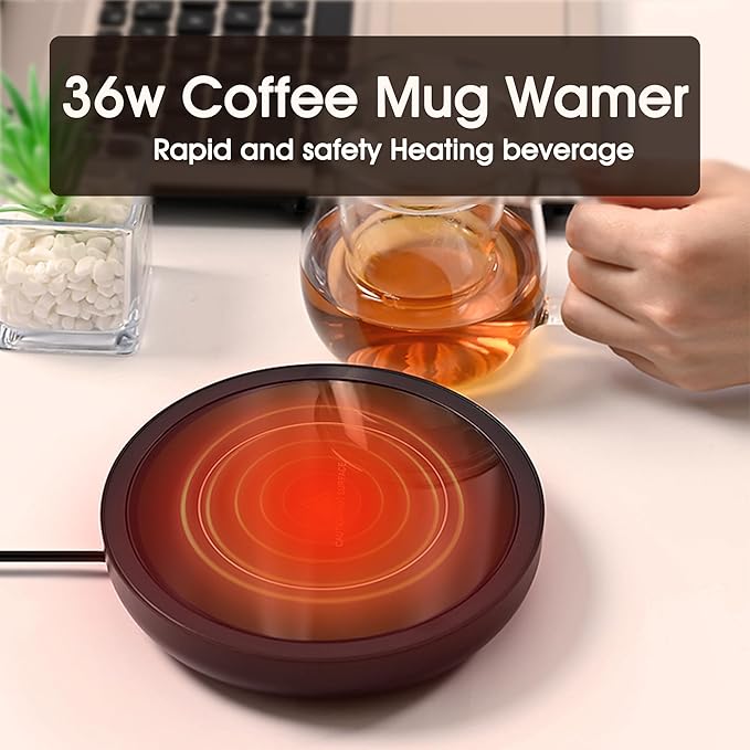 Coffee Mug Warmer, Fastest Heating Temperature, KRGMNHR Coffee Cup Warmer for Desk Auto Shut Off, 3-Temp Settings, Candle Wax Warmer Heating Plate for Coffee, Milk, Tea (Up to 180° F/80 °C), Black