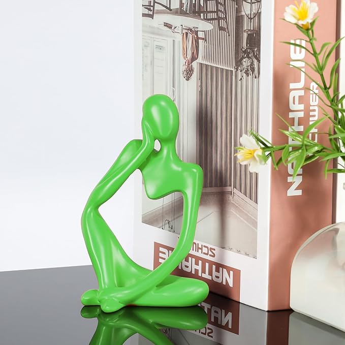 Thinker Statue Gold Decor Abstract Art Sculpture, Golden Resin Collectible Figurines for Home Living Room Office Shelf Decoration,Great Gifts Ideas (Light Green)