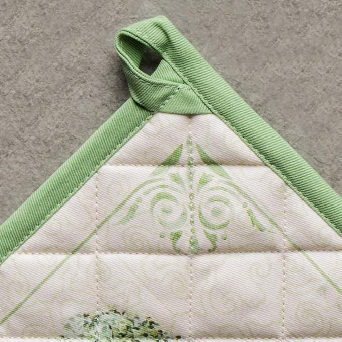 Maison d' Hermine Pot Holders 100% Cotton Heat Resistant Potholders 8" x 8" Hot Pads with Loop BBQ, Cooking, Baking, Grilling, Kitchen, Handling Hot Pans Spring/Summer (Pack of 1, Jardin Du Roy)