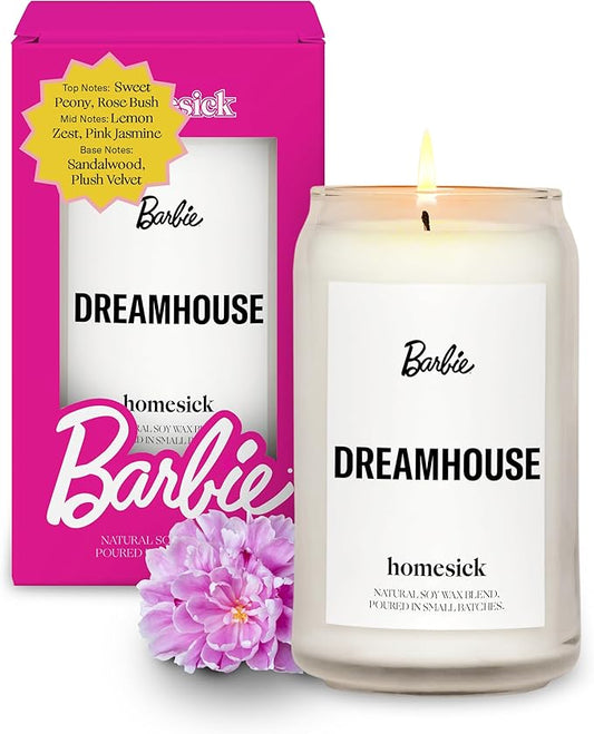 Homesick Scented Candles for Home (Barbie Dreamhouse) - 13.75 oz Long-Lasting Soy Wax Blend Jar Candle Gifts for Women for All Occasions, 60-80 Hours Burn Time - Notes of Lemon, Rose & Sandalwood