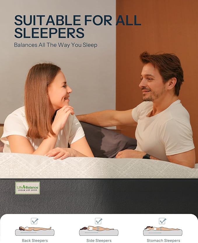 Life Balance Twin Size Mattress, 8 Inch Memory Foam Twin Bed Mattress with Cooling Night Sleep & Pressure Relief, Made in USA Mattresses,CertiPUR-US Certified, Medium Firm, Motion Isolation, CY-8-T