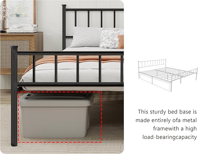 Metal Platform Twin Bed Frame with Headboard Sturdy Steel Slats Support No Box Spring Needed Easy Assembly Black