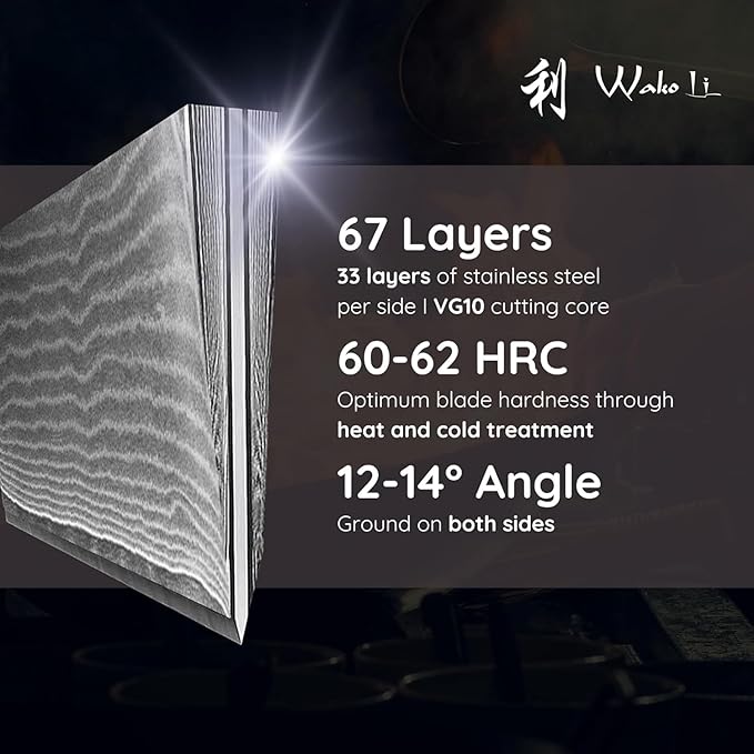 Wakoli EDIB Grill & Butcher Knife 8-inch - 67-Layer Damascus VG10 Core Steel, Professional Chef Knife with Pakkawood Handle, for Meat, Vegetables & Outdoor Grilling in Gift Box