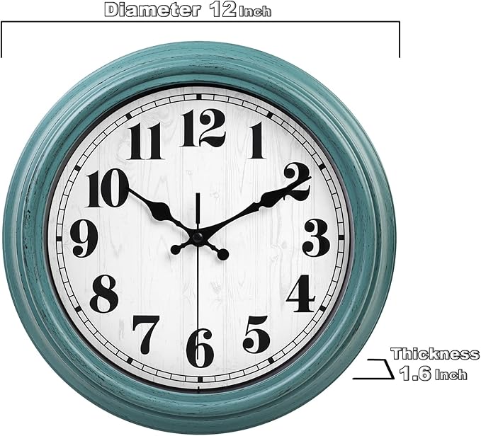 zyzamay 12 Inch Retro Wall Clock, Easy to Read Non-Ticking Round Classic,Quartz Battery Operated Wall Clocks,Decorative for Living Room,Bedroom,Kitchen,Office(Green)
