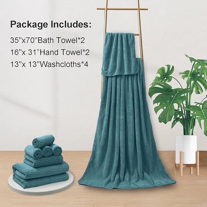 8 Piece Extra Large Bath Towels Set,2 Oversized 35"x70" Bath Towel Sheets,2 Hand Towels and 4 Washcloths 600 GSM Highly Absorbent Quick Dry Towels Set for Bathroom Hotel Turquoise