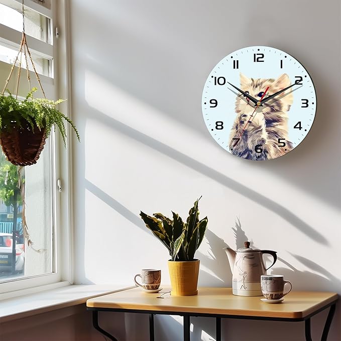 Wall Clock, 10 Inch Silent Non-Ticking Home Kitchen Decor, Battery Operated for Bathroom Bedroom Living Room Office(Cute Cats)