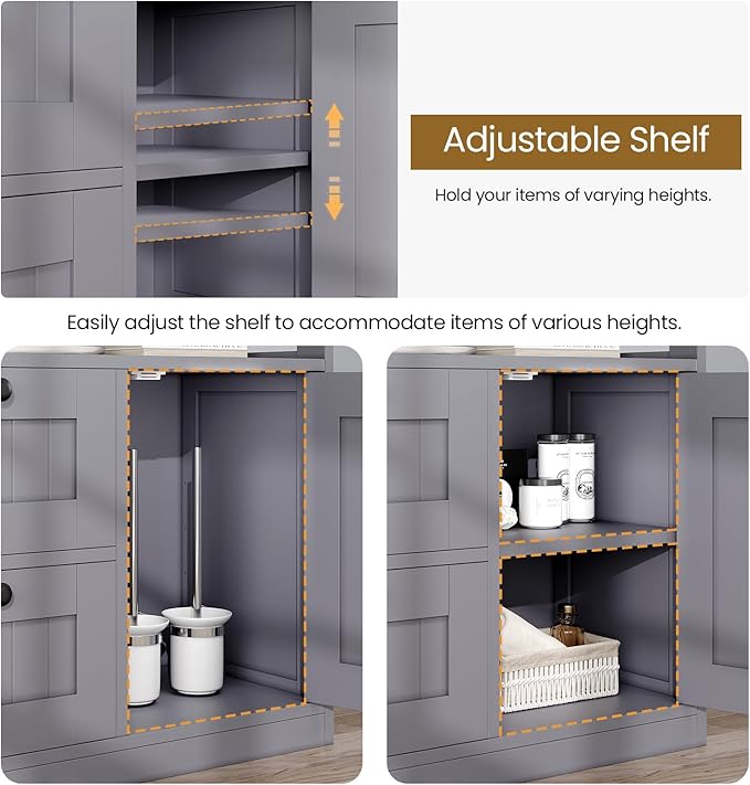 Bathroom Cabinet, Modern Bathroom Floor Storage Cabinet Organizer with 1 Door and 3 Drawers, Freestanding Cupboard for Kitchen/Living Room Use