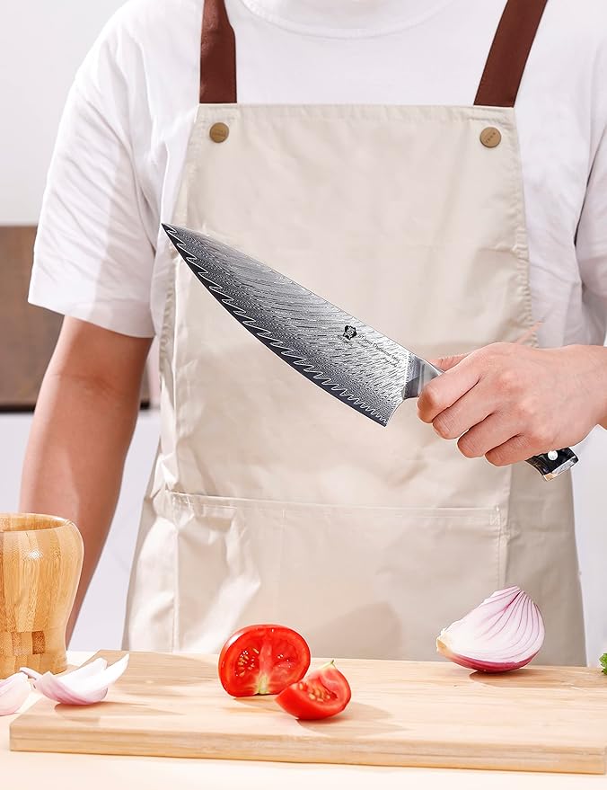 WILDMOK Chef Knife,8 inch Damascus Japanese Chef Knife,Japanese VG10 Steel Black Resin Handle kitchen knives,Japanese Damascus Kitchen Cooking chef's knives