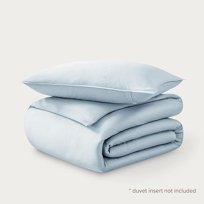 Bare Home 100% Organic Cotton Sateen Duvet Cover Set - Twin/Twin Extra Long - 400 Thread Count - Smooth Sateen Weave - Warm & Luxurious - Duvet Cover (Twin/Twin XL, Winter Blue)