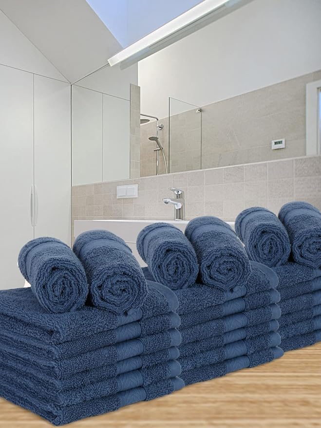 Casa Lino Face Towels & Body Wash Cloths for Showering - 100% Cotton Wash Cloths for Bathroom - Highly Absorbent & Quick Drying Washcloth Set - Cotton Washcloths 24 Pack (12" x 12") - (Cobalt Blue)
