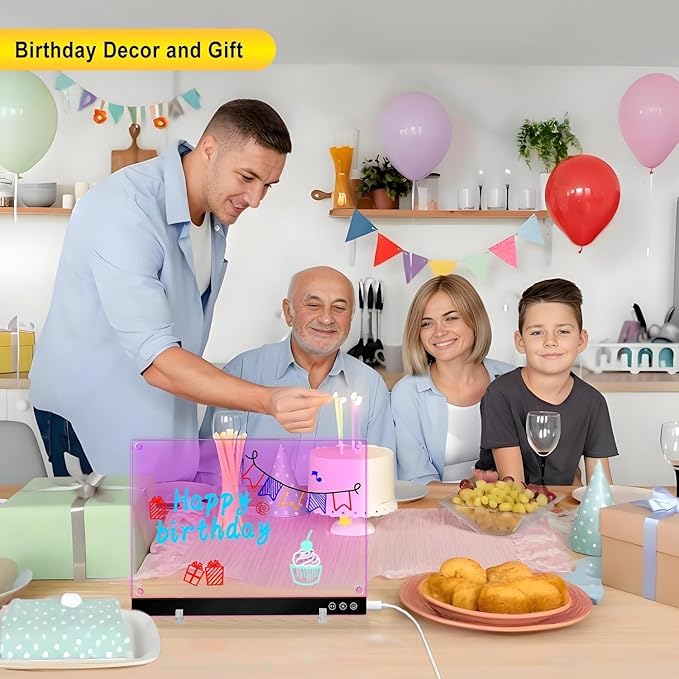 LED Magnetic Note Board with Colors, 11.8"X15.7" 4 Modes & 7 Colors Acrylic Dry Erase Board with Light, Include Hanging Chain, Led Drawing Board for Kids with Stand, Soft Cloth, 8 Markers