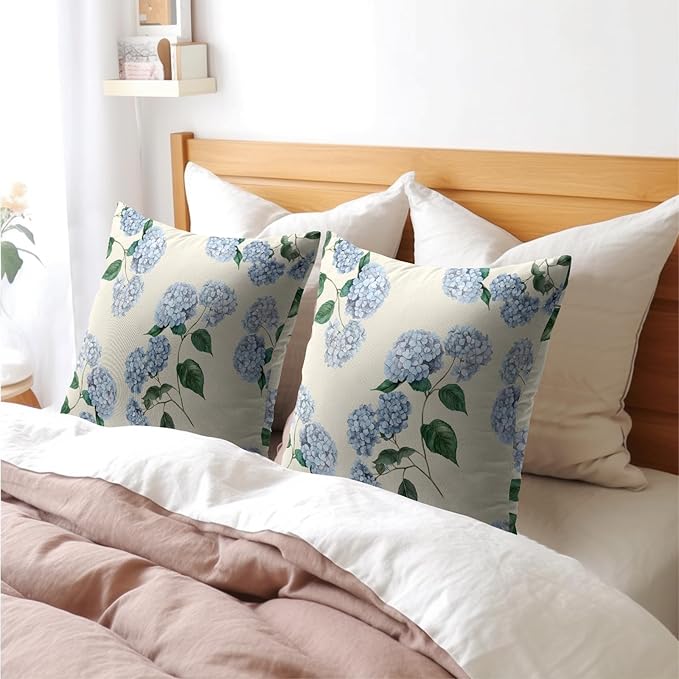 Kawani Blue Hydrangea Pillow Covers 22x22 Inch Set of 2 Blue Floral Outdoor Decorative Throw Pillow Covers Rustic Flower Pillowcases Spring Summer Cushion Covers for Home Couch Decor
