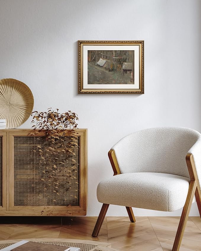 VIYYIEA Gold Framed Wall Art Canvas Print Home Decor Dark Brush Landscape Abstract Shapes Oil Painting Vintage Wall Decor Boho Decorative Aesthetic Room Decor for Living Room Bedroom Office 13x16in