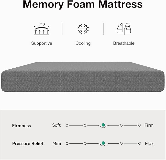 Novilla Twin XL Mattress 5 Inch, XL Twin Memory Foam Mattress in a Box with Airflow Wave-Cut & Pressure-Relieving Foam for Cool Touch & Contour Support Mattresses Twin XL Size