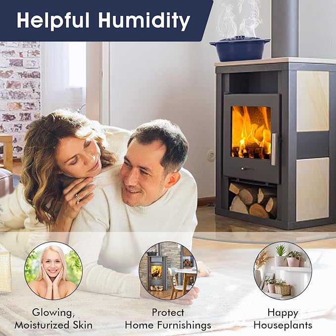 Wood Stove Steamer, Cast Iron Humidifier for Stove, Home Indoor Decorative, Blue Finish, Rust Resistant, Lattice Top, 2.5 Quart Capacity, Patented