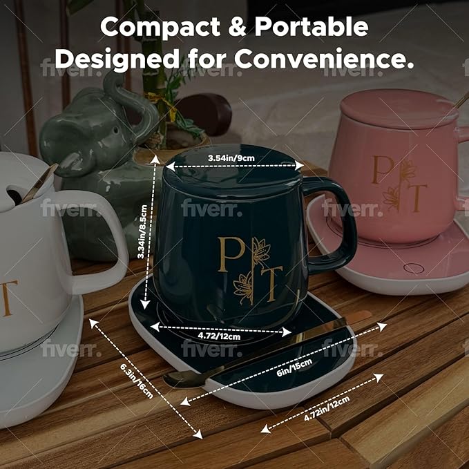 Smart Coffee Mug Warmer & Mug Set for Desk, Electric Coffee Cup Warmer with Auto Shut Off, 55°C Temperature Coffee Mug Warmer Heater, Ceramic Cup, Home, Office - Ideal Gift for Coffee & Tea