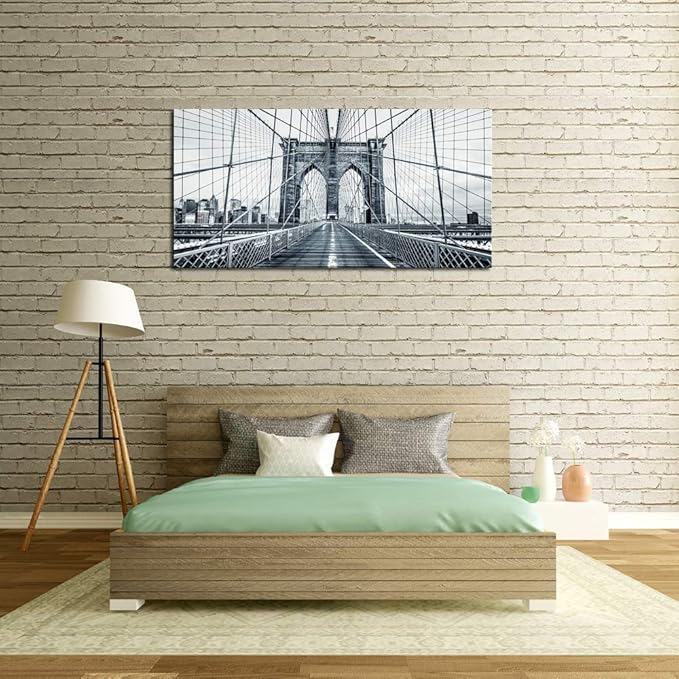 DZL Art Q70775 Black and White New York City Brooklyn Bridge Wall Art Painting Wall Art Canvas Prints Painting Picture Stretched and Framed For Living Room Decor Office Wall Decor Home Decoration
