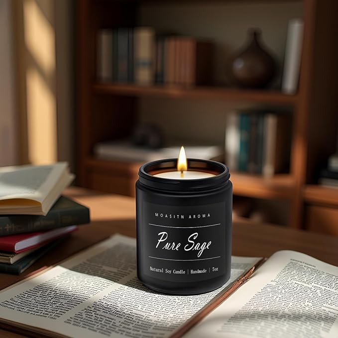 MOASITN Pure Sage Highly Scented Candle for Home|Organic Soy Candel| Handmade Long Lasting Aromatheraphy Jar Candles| Gift for Women,Men for Relaxing,Housewarming,Autumn|7oz