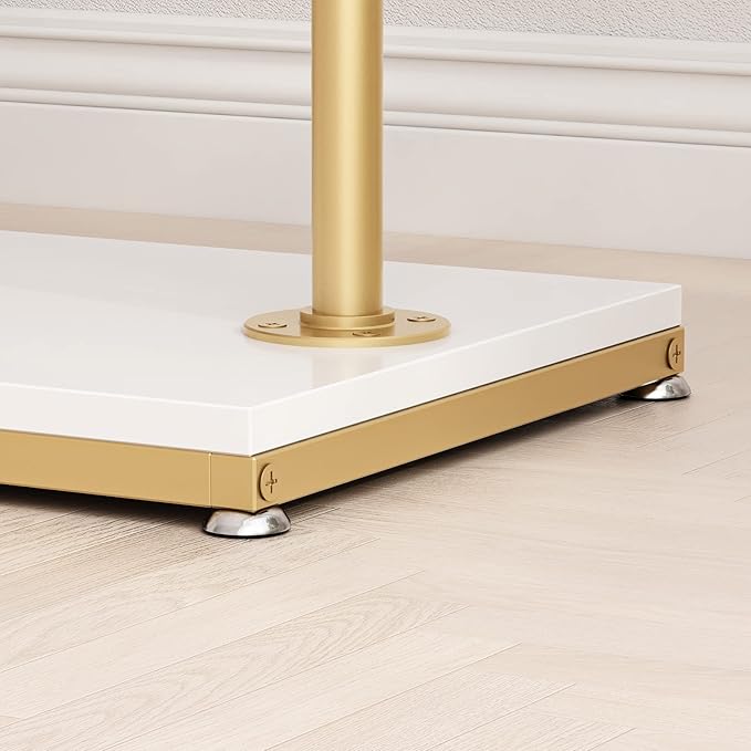 Gold Metal Clothing Rack with Wood Shelf, Heavy Duty Rolling Garment Rack with Wheels for Bedroom Retail Boutique Use (61L inches)