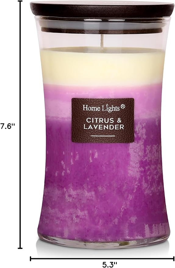 HomeLights 3-Layer Candles for Home Scented, 21.52 OZ Natural Soy Wax Scented Candles Burns Up to 100 Hours, Large Jar, Citrus & Lavender