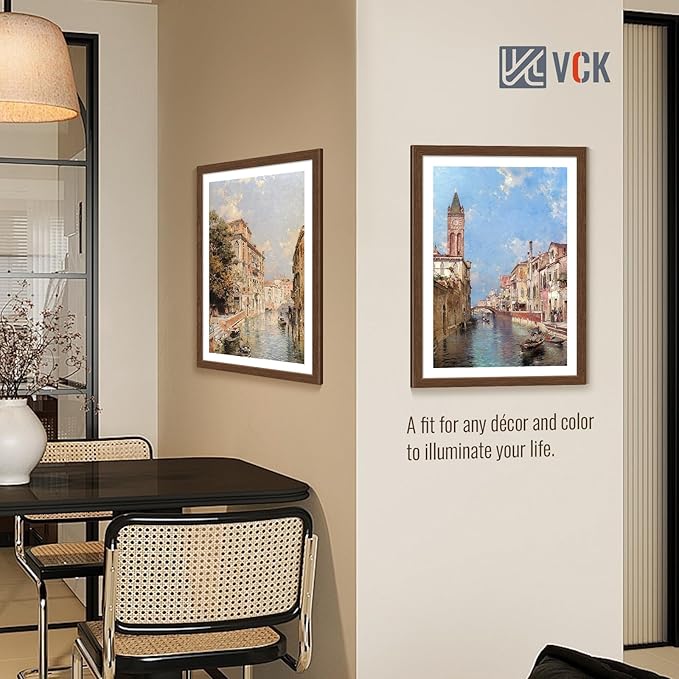 VCK 20x28 Picture Frame Set of 4 - Brown, Gallery-Quality Wood Poster Frames, 1.1-Inch Wide Border, Polished Plexiglass, Vertical or Horizontal Wall Display for Photo/Art/Prints, Brown