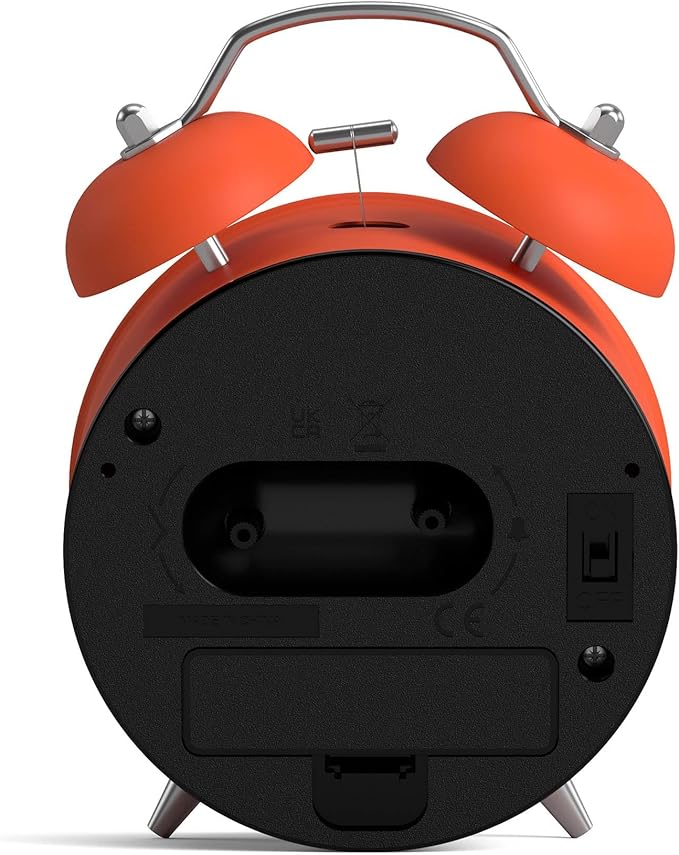 NEWGATE® Charlie Bell Echo Alarm Clock | Modern take on Classic Twin Bell Clock | Orange | Easy to Read Numbers | Ideal for Bedside, Desk or Shelf | Modern Retro Bedroom & Office Accessory