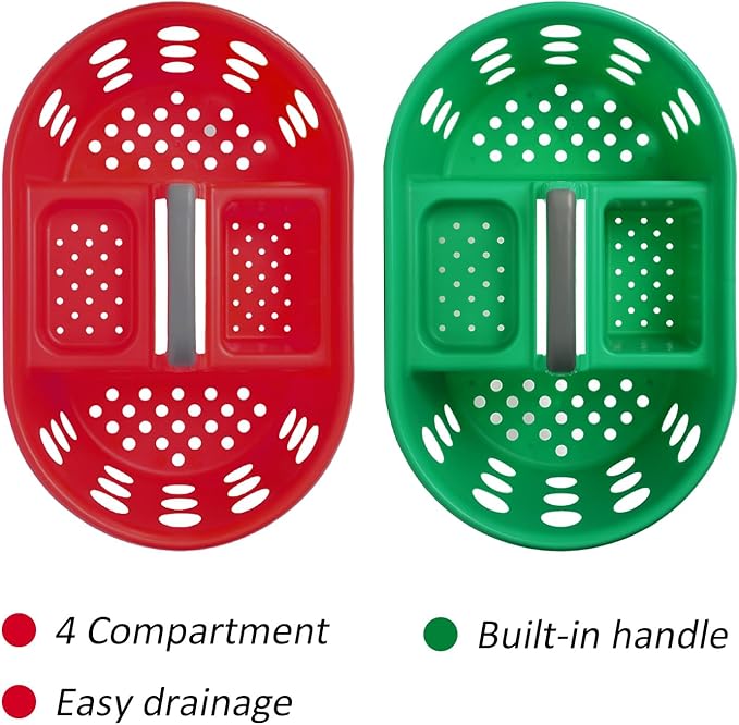 Large Shower Caddy Portable 2PC - Made in USA Plastic Jumbo Size Dorm Storage Candy Tote with Handle Shower Organizer for Bathroom, Pantry, Kitchen, College Dorm, Green/Red