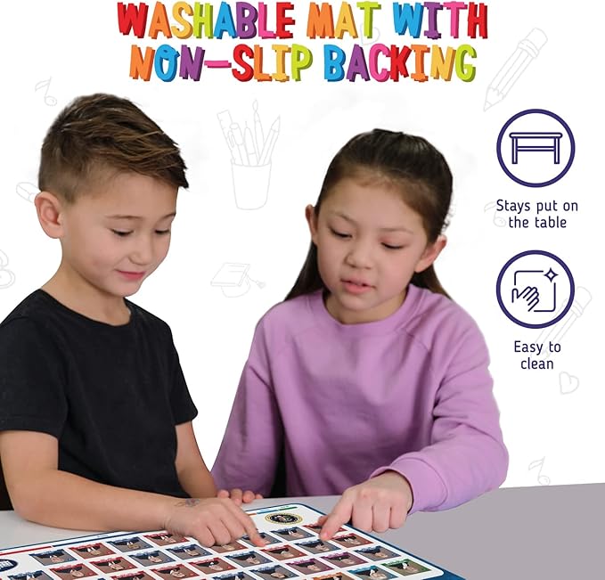 Merka Kids Placemats Set of 4 – Reusable US Map & US Presidents, Famous People & Periodic Table for Kids Dining - Dining Table Set for 4 Placemats