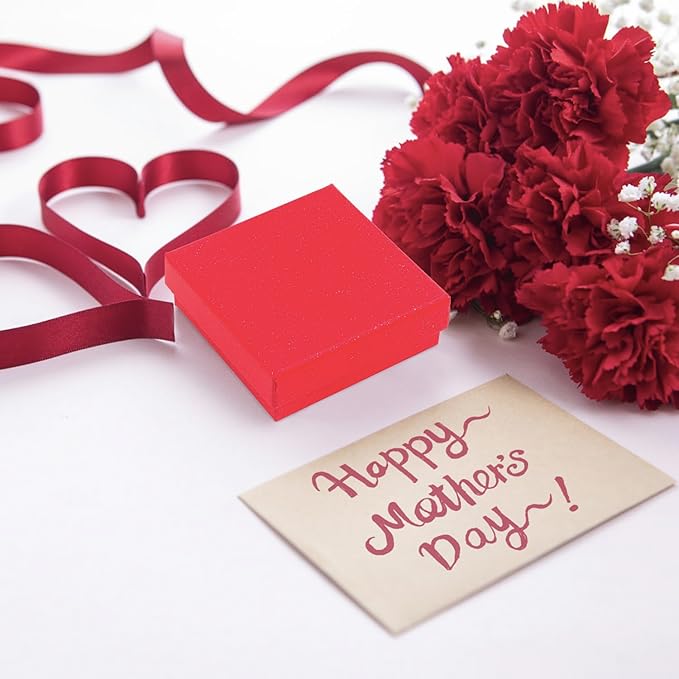 Gift Box Necklace Earring Ring Box Gift Box,12 Pieces Square Cardboard Jewelry Gift Boxes,Cotton Filled Cardboard Paper Jewelry Box Gift Case (3.5x3.5x1.25 Inches) (Red)