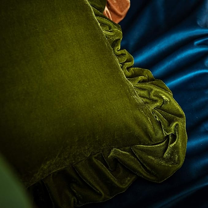 Velvet Throw Pillow Cover Soft Decorative Luxurious Solid Square Cushion Case for Sofa Couch Bedroom Farmhouse,Pack of 2, 18 x 18 Inches, Olive Green