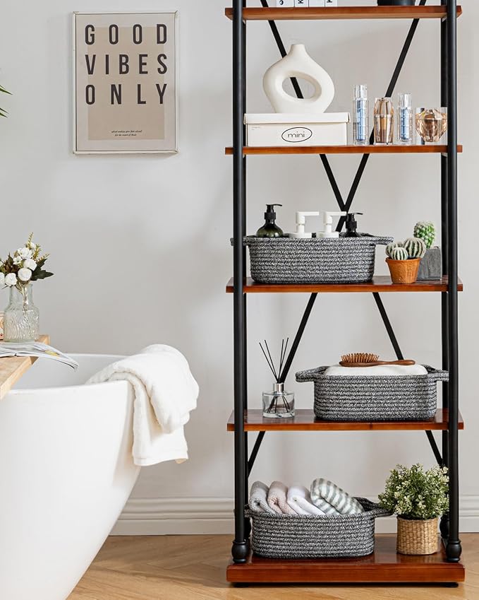 KALLAX Small Woven Basket, 12 x 8 x 4.5 Inches, Small Storage Baskets for Organizing, Gift Baskets Empty, Cute Rope Shelf Closet Storage Bins for Shelves, Dog Toy Basket, Mixed Black