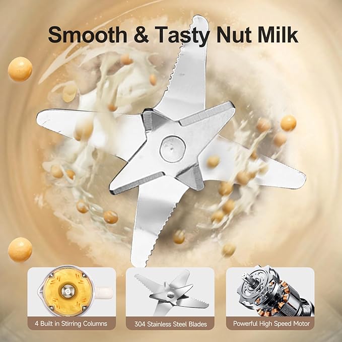ZLWNYK 8 in 1 Nut Milk Blender, 34 oz homemade almond, oat, soy, coconut, plant-based milk, and non dairy beverages, with a 12 hour timer/self-cleaning/warming/hot water function
