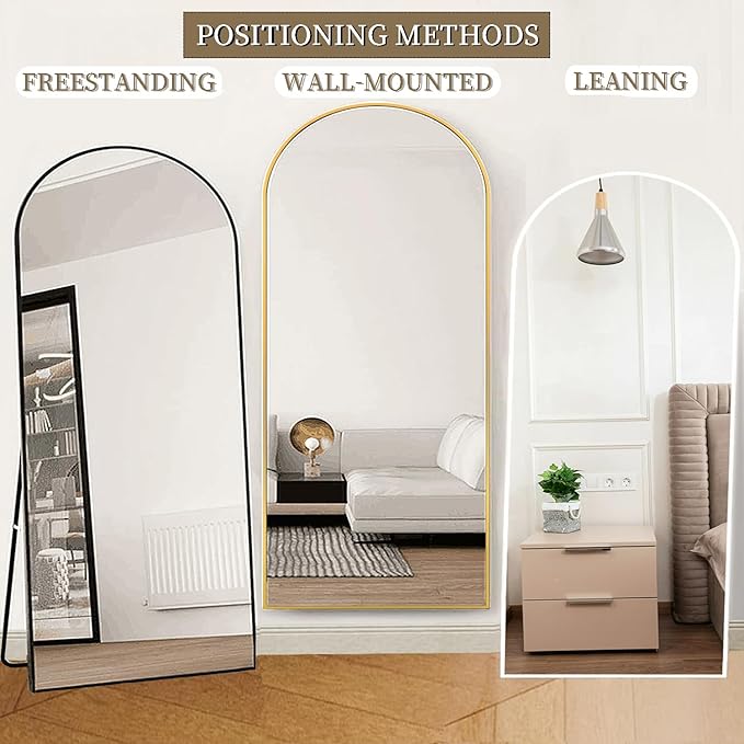 OGCAU Full Length Mirror, 76"x34" Arched-Top, Hanging or Leaning, Floor Length Full Body Standing Mirror, Wall Mounted with Aluminum Frame for Living Room (Black)