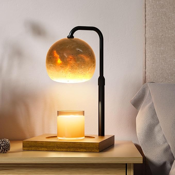 Candle Warmer Lamp With Timer, Adjustable Height Dimmable for Bedroom, Wax Lamp for Scented Candles With Marble, 2 Bulbs House Warming Gifts for Mom (Ball)