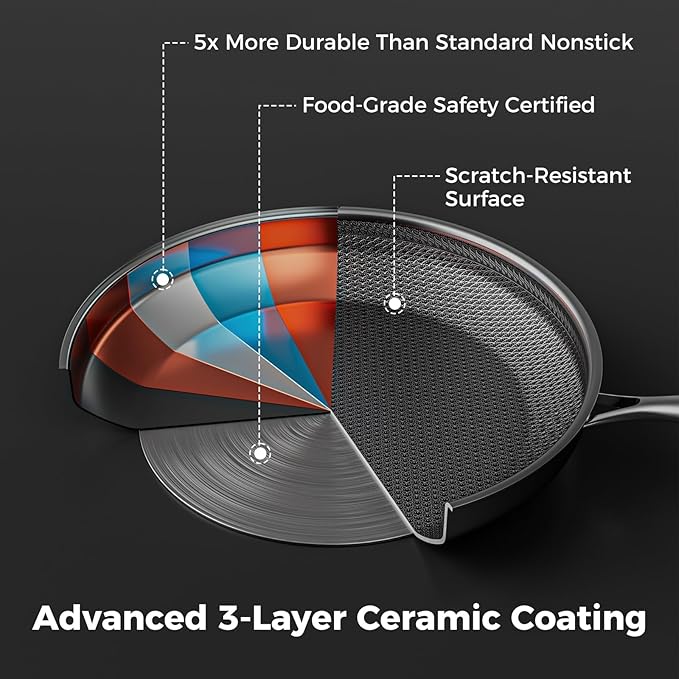 Non Stick Frying Pans,Hybrid Nonstick 10 Inch Frying Pan,Stay-Cool Handle,PFAS PFOA PTFE Free,Dishwasher-Friendly,Nonstick Frying Pan,Oven-Safe,Works on,Ceramic and Gas Cooktops