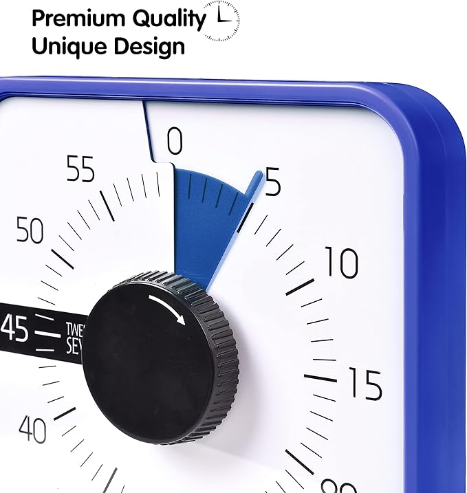 TWENTY5 SEVEN Countdown Timer 7.5 inch; 60 Minute 1 Hour Visual Timer – Classroom Teaching Tool Office Meeting, Mechanical Countdown Clock for Kids Exam Time Management Magnetic, Navy Blue