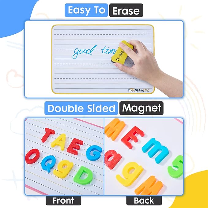 5 Pack Dry Erase Board 9x12 Magnetic Double-Sided Whiteboard for Kids, Marker Board with Markers, Small White Board for Students,Classroom Use,78Pieces Magnetic Letters Numbers & Educational Gifts