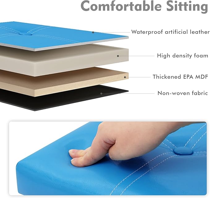 B FSOBEIIALEO Folding Storage Ottoman, Faux Leather Footrest Seat Coffee Table Toy Chest Kids, Blue 11.8"x11.8"x11.8"